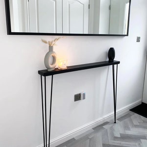 Narrow console table with hairpin legs, wooden rustic hallway table, radiator shelf, Grey Furniture l Various top & leg colours image 3