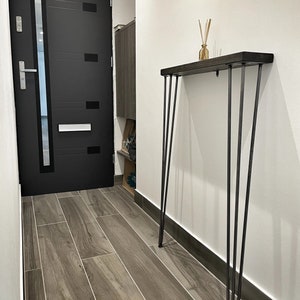 Narrow console table with hairpin legs, wooden rustic hallway table, radiator shelf, Grey Furniture l Various top & leg colours image 6