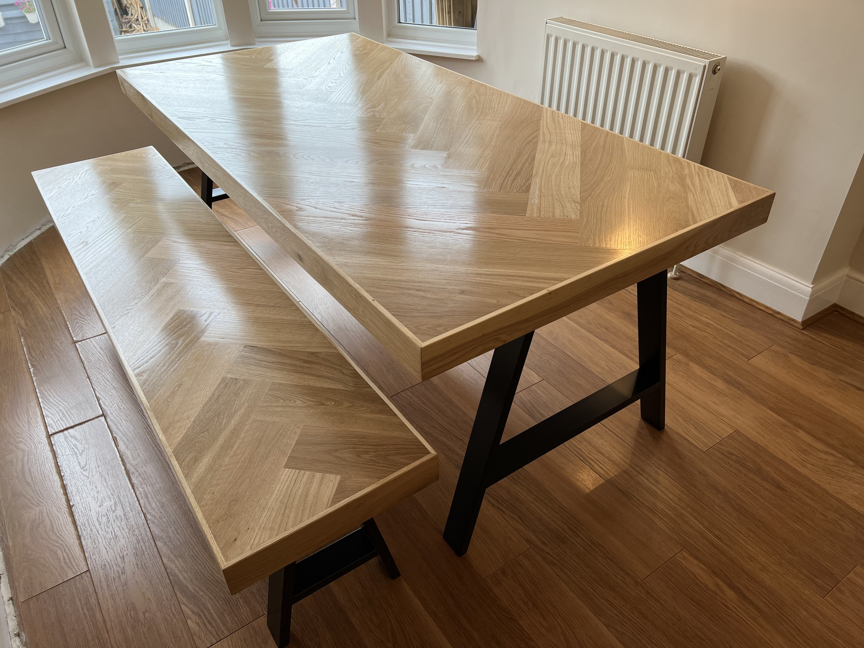 Solid Oak Herringbone Dining Table and Bench Handmade. With Etsy UK