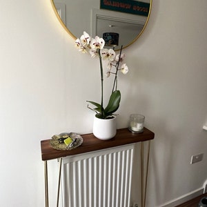 Narrow console table with hairpin legs, wooden rustic hallway table, radiator shelf, Grey Furniture l Various top & leg colours image 4