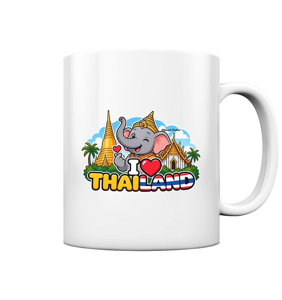 I Love Thailand – Smiling Elephant Exclusive Munich Palms Design - Glossy Mug