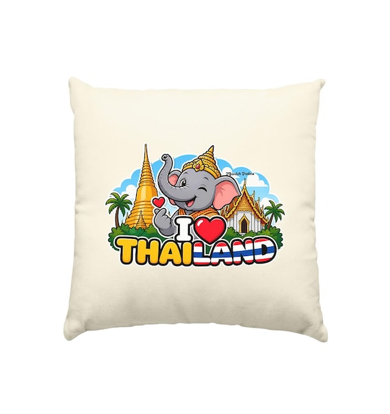 I Love Thailand – Smiling Elephant Exclusive Munich Palms Design - Cushion natural 40 x 40 cm