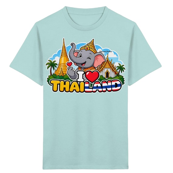 I Love Thailand – Smiling Elephant Exclusive Munich Palms Design - Kids Organic Shirt