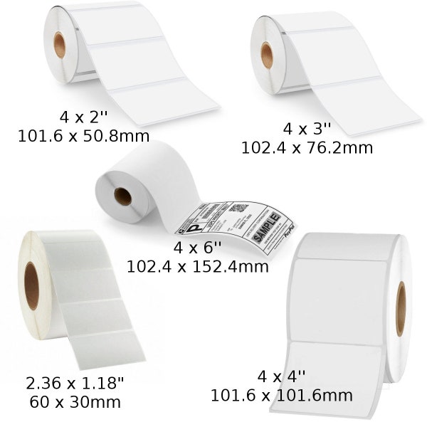 Strong Adhesive Thermal Label, Shipping Labels Compatible with Zebra & Rollo Label Printer - 4x2'' 4x3'' 4x4'' 4x6" and 60x30mm