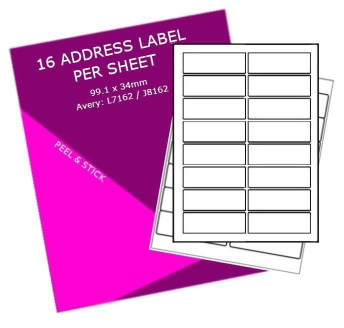 200 Sheets of 16 per sheet - 99.1 x 34mm - L7162 / J8162 Address Labels White A4 Sheets, Peel Off Self Adhesive, Inkjet and Laser Printer