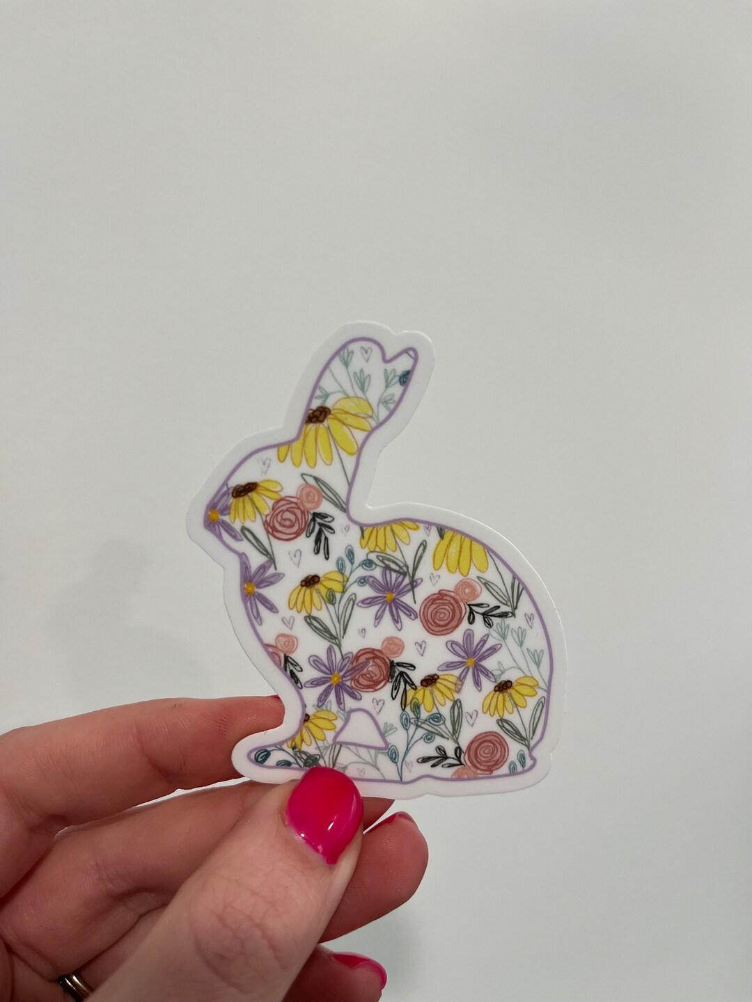 Floral Bunny Sticker, Easter Sticker, Flower Sticker, Jporiginals - Etsy