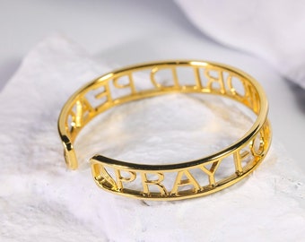 18k Gold Plated Cuff Bracelet, 925 Sterling Silver Bracelet, Adjustable Lettering Bangle, Nordic Viking Ring, mother day gift