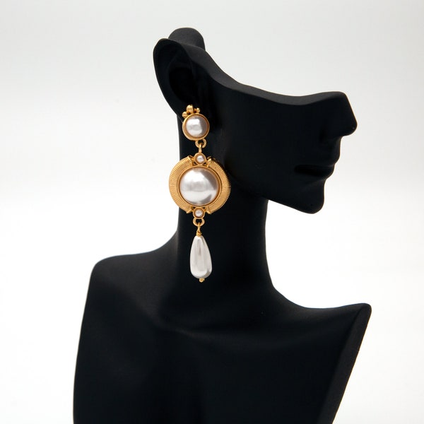 14k Gold Plated Pearl Drop Earrings Copper Round Dangle Earrings Handmade Vintage Teardrop Earrings Gift for Women