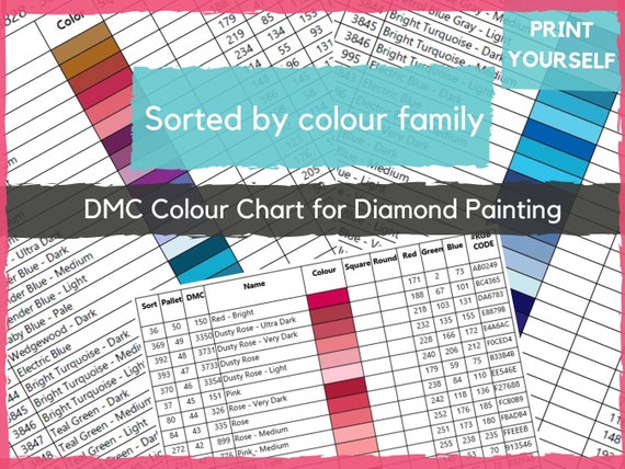 DMC Colour Chart for Diamond Painting. Sorted by DMC Colour. Includes RGB  to Hex Colour Conversion 
