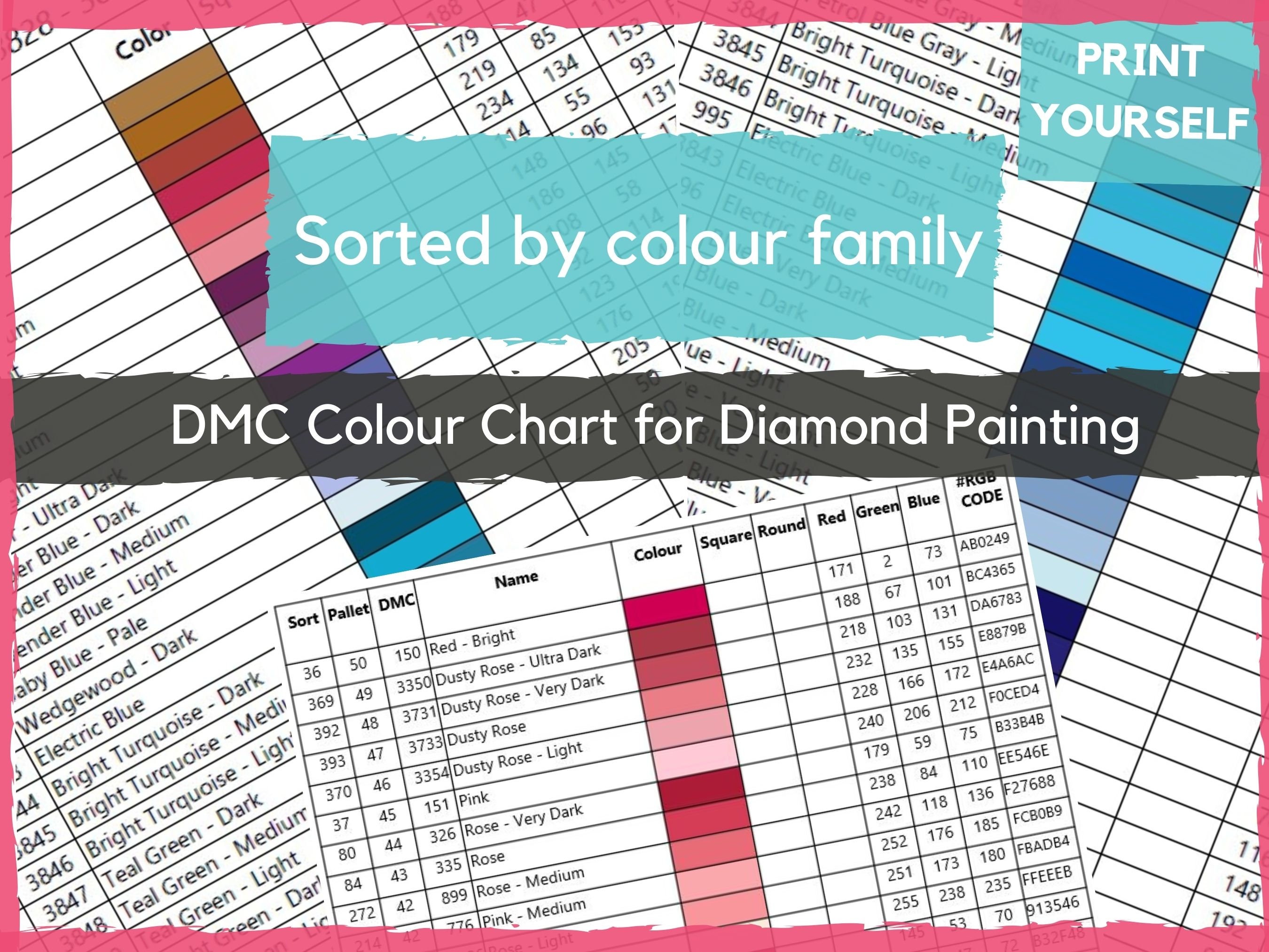dmc color charts with crystal diamond drills for diamond painting drill