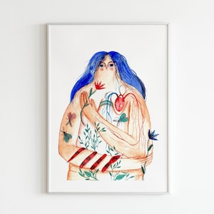 Poster, zarte Mutter Natur Illustration, Kunstdruck