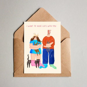 Postkarte für ein Paar, Hochzeitsgeschenk, lustige Postkarte Katzenliebhaber Illustration