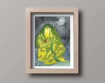 Poster, wild mother nature, night time, illustration, art print