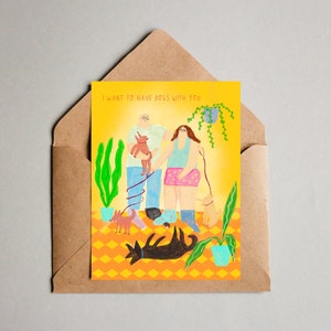 Postkarte für ein Paar, Hochzeitsgeschenk, lustige Postkarte Hundeliebhaber Illustration