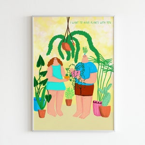 Poster for a couple, wedding gift, funny art print plant lover illustration