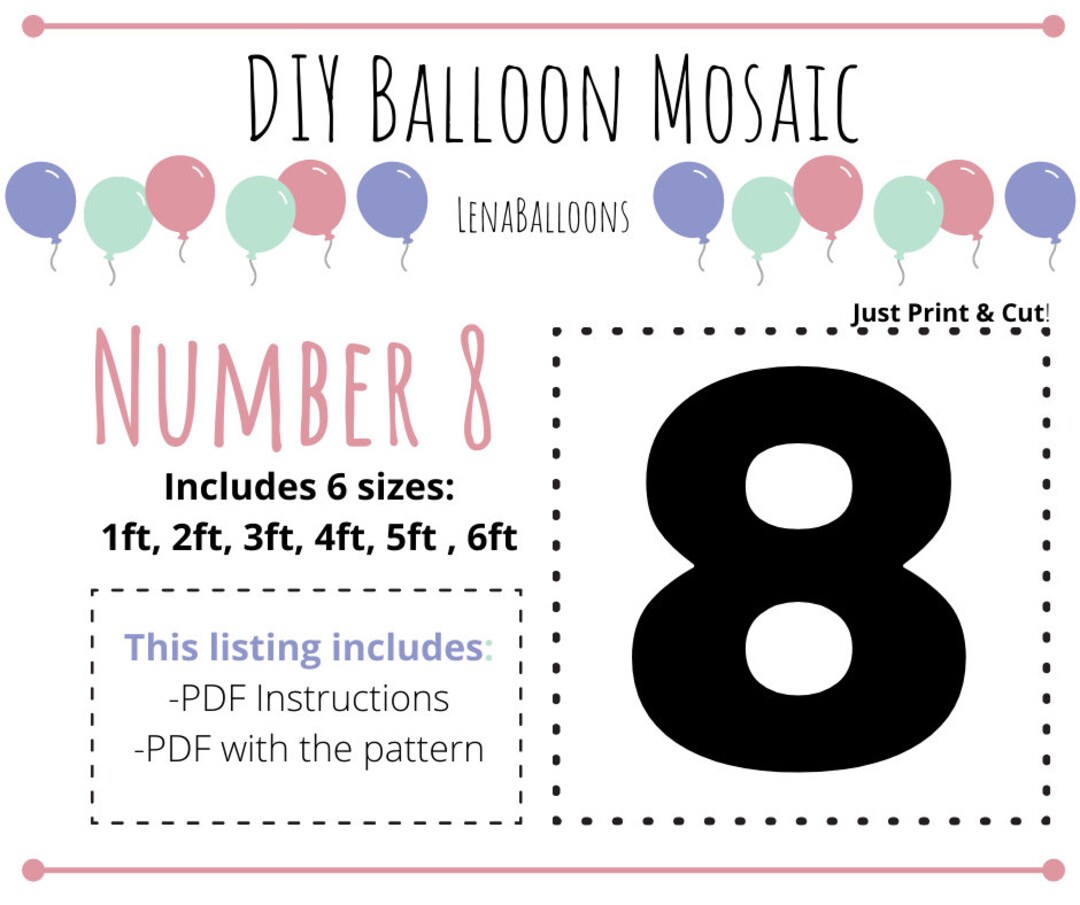 Mosaic Balloon Frame Template for Number 08 1 Ft 6 Ft - Etsy