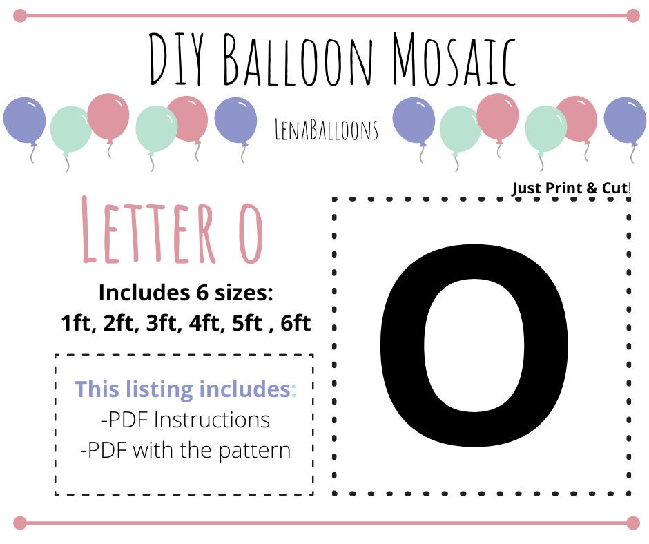 mosaic balloon frame template for letter o 1 ft 6 ft etsy