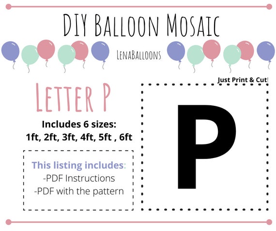 mosaic balloon frame template for letter p 1 ft 6 ft etsy
