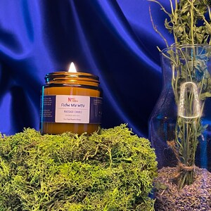 Flow My Way Massage Candle with vegan coconut soy wax, raw shea and sunflower oil, organic massage candle, sensual body oil