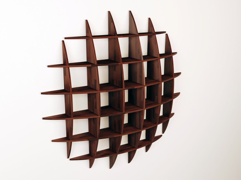 Geometric Wall Shelf, Hanging Bookcase, Large Sphere Solid Wood