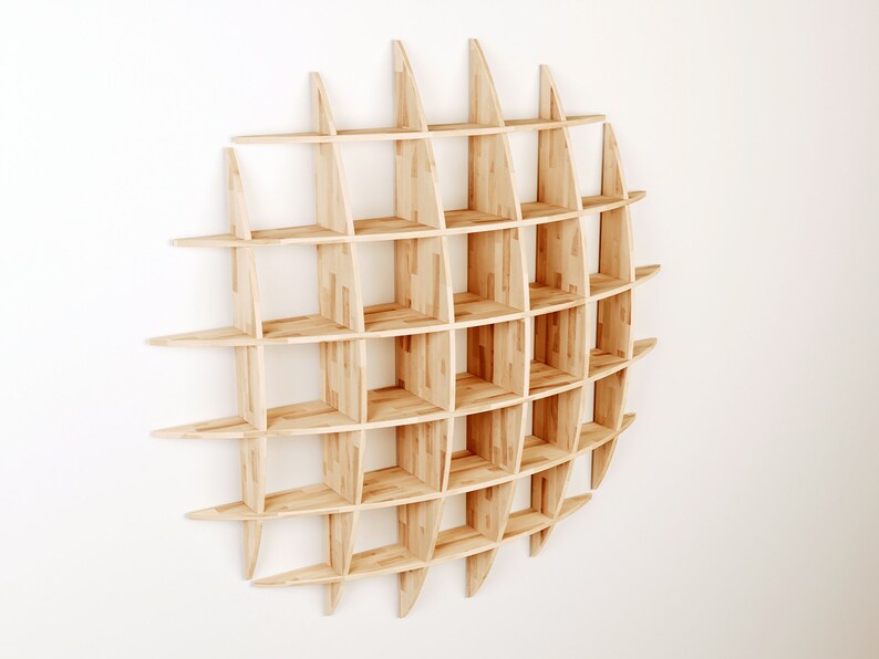 Geometric Wall Shelf, Hanging Bookcase, Large Sphere Solid Wood