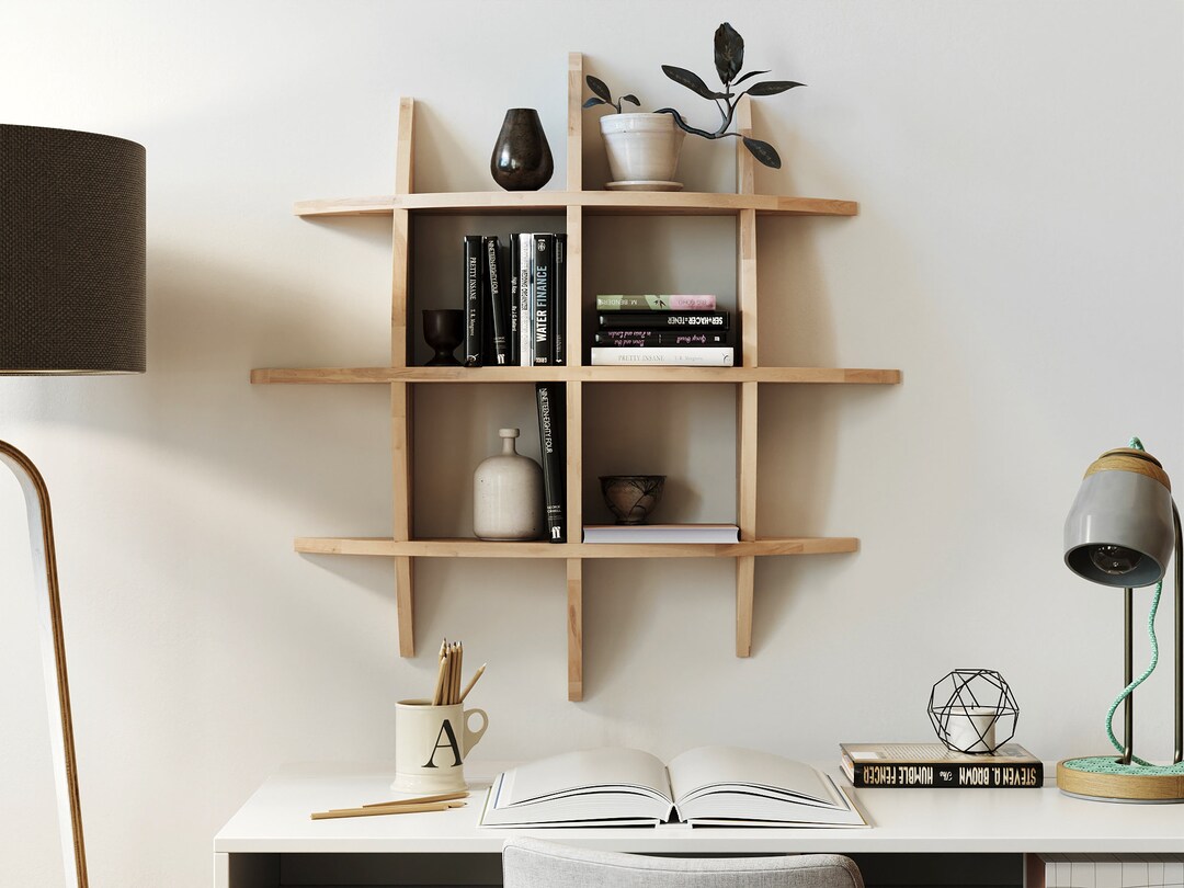 Geometric Wall Shelf, Hanging Bookcase, Sphere Solid Wood Bookshelf