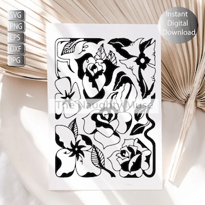 Floral Vierkante Rechthoek Silhouet Svg, Png, Eps, Jpg, Dxf / Svg Cricut Art / Floral Rectangle Svg / Instant Digital Download, Afdrukbare Kunst