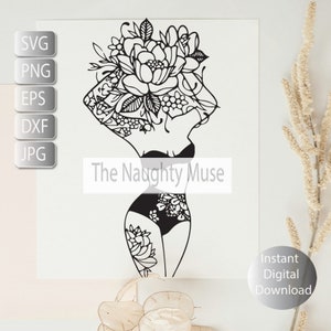 Floral Head Woman Svg,  Floral Face Line Art, Svg, Png, Eps, Jpg Dfx , Instant Digital Download, Printable Art Cut File , Sublimation,