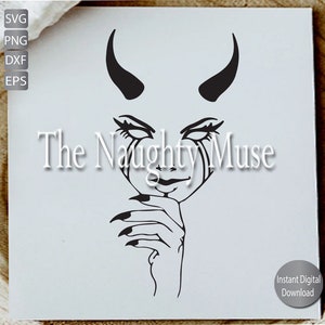 Halloween Devil Horn Woman Line Art, Svg, Png, Eps, Jpg Dfx, Natychmiastowe pobieranie cyfrowe, Wydrukowalny plik do cięcia sztuki, Sublimacja,
