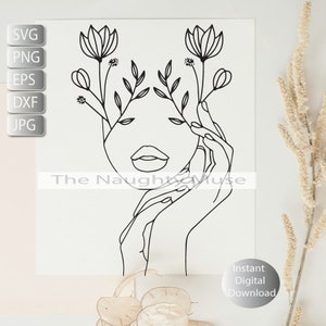 Botanical Woman Svg,  Floral Face Line Art, Svg, Png, Eps, Jpg Dfx , Instant Digital Download, Printable Art Cut File , Sublimation,