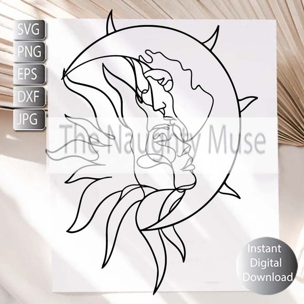 Sun and Moon Svg, Celestial Moon Sun Svg, Mystical Line Art , Svg, Png, Eps, Jpg , Dxf,  Instant Digital Download, Printable Art Cut File ,