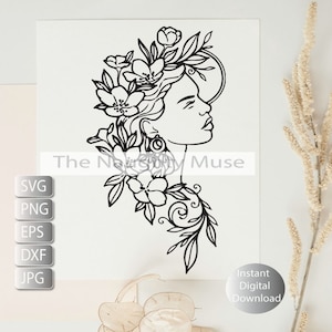 Botanical Woman Svg,  Floral Face Line Art, Svg, Png, Eps, Jpg Dfx , Instant Digital Download, Printable Art Cut File , Sublimation,