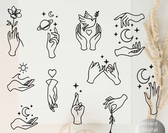 Boho hands Mystical Svg Bundle, Svg, Hands Line Art Svg, Eye Svg, Magical Svg, Celestial Svg, Wicca Svg, Boho Svg, Svg Files for Cricut