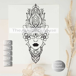Botanical Goddess Woman Svg,  Floral Face Line Art, Svg, Png, Eps, Jpg Dfx , Instant Digital Download, Printable Art Cut File , Sublimation,