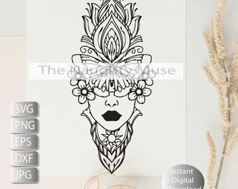 Botanical Goddess Woman Svg,  Floral Face Line Art, Svg, Png, Eps, Jpg Dfx , Instant Digital Download, Printable Art Cut File , Sublimation,