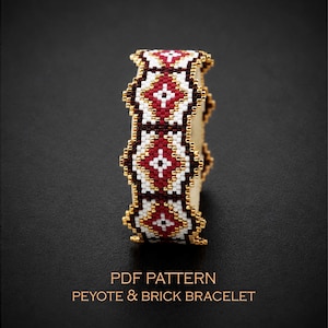 Moroccan Tile Peyote & Brick Stitch Bracelet Pattern, Tyrian Purple and Gold Cuff Chart, Elegant Mosaic Beadweaving, Artisan Jewelry PDF