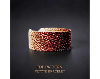 Padrão peiote ombré pôr do sol para uma pulseira brilhante e dramática, um design glamoroso para festas e formaturas, projeto de joias faça você mesmo