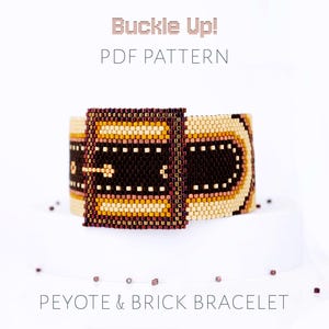 Belt buckle beaded bracelet pattern - peyote & brick stitch leather like design (PDF download)