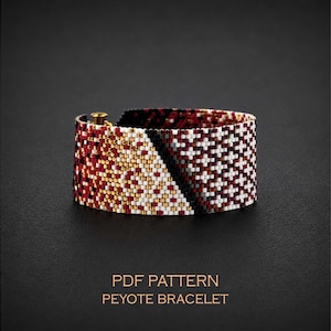 Abstract Art Peyote Pattern for a Statement Cuff, Modern Color Block Beadwork Chart, Geometric and Ombre, Gold and Wine Red PDF