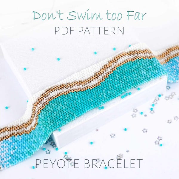 Turquoise 2 Drop Peyote Pattern for a Seascape Bracelet, Modern Coastal Design in Ombre Blue and Gold, Summer Weaving Project
