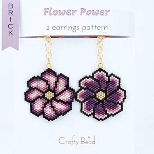 Patroon paarse bloemenoorbellen, violette tinten steensteek boho-oorbellen, ombre Miyuki Delica pdf-patroon, woordgrafiek