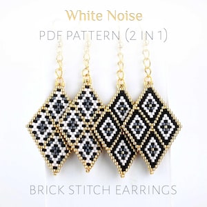 2-in-1 gold grid brick stitch earrings patterns - geometric white & gold easy beading (PDF download)