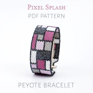 Pixel Art Peyote Pattern for a Mosaic Cuff, Color Block Beadwork Chart, Pink and Grey Patchwork, Geek Chic Jewelry PDF