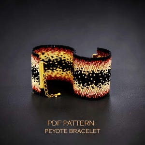 2 Drop Peyote Pattern for a Wide Aztec Cuff, Gold and Black Ombre Beadwork Chart, DIY Tribal Geometric Wristband PDF