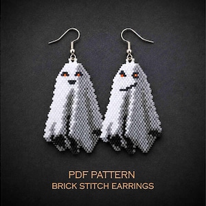 2-in-1 Halloween brick stitch earrings patterns - funny & spooky beaded boo ghosts (PDF download)