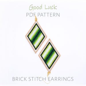 St. Patrick's Day brick stitch earrings pattern - green lucky charm diagonal design (PDF download)