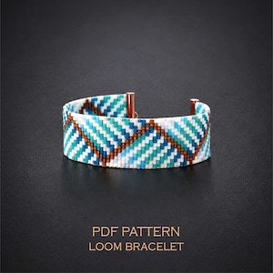 Turquoise Bead Loom Pattern, Summer Bracelet, Nautical Coastal Wave Design, Beginner Friendly Project