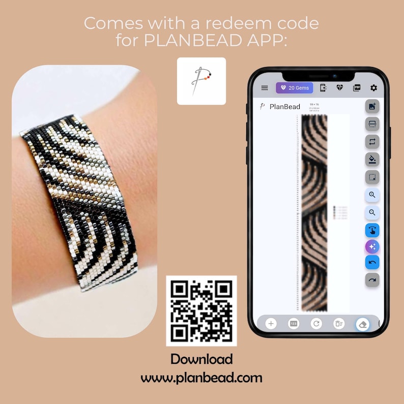 Elegantes, wellenförmiges Peyote-Armbandmuster, modernes, organisches Streifendesign mit Bewegungsillusion, ein zeitloses und elegantes Armband für Business-Kleidung Bild 3