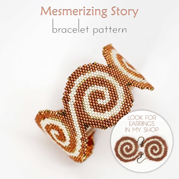 Digital pattern for beaded bracelet with rugged copper spirals in urban rustic style. Both modern and timeless design for everyday wear.