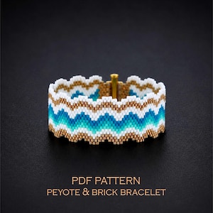 Summer Beach Beading Pattern for a Turquoise Wavy Bracelet, Golden Sand Chevron Chart, Coastal Peyote & Brick Stitch Cuff Jewelry